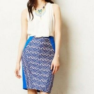 Anthropologie Eva Franco Blue Multi Pencil Skirt